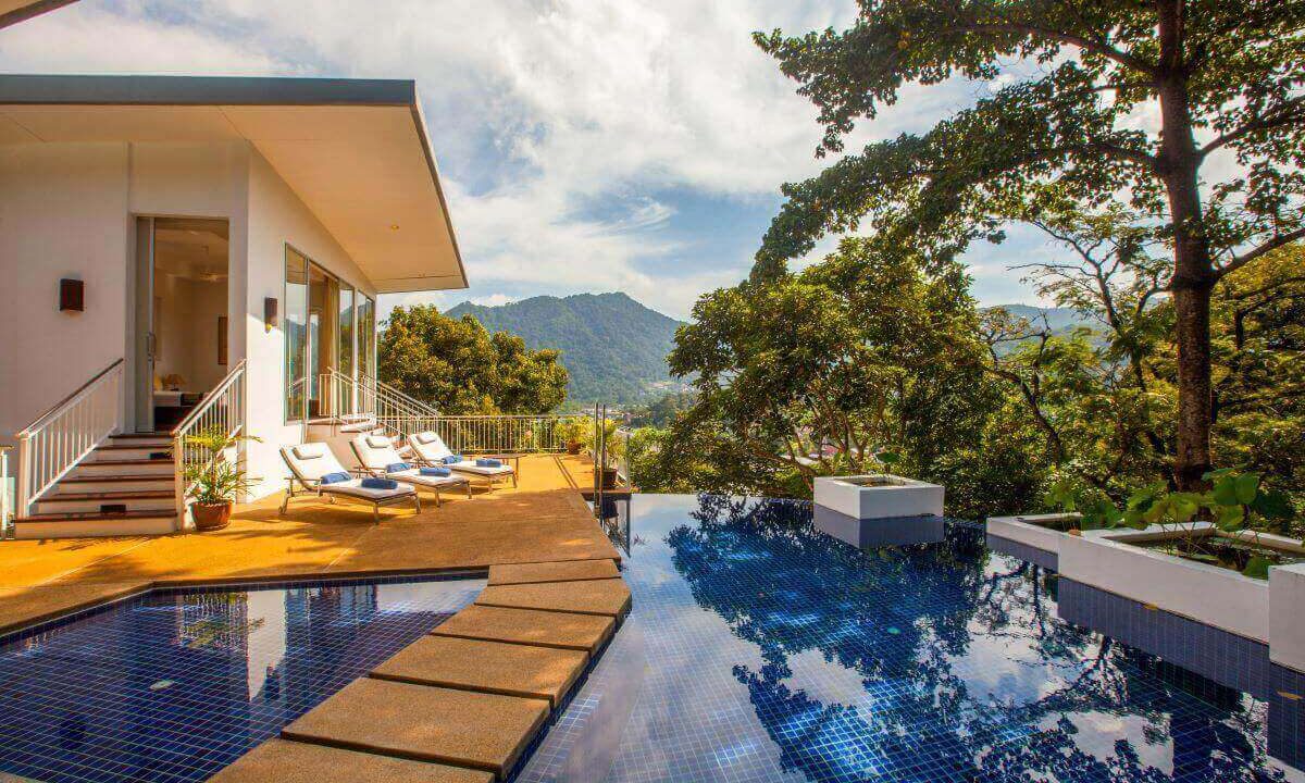 3_bedroom_hilltop_tropical_pool_villa_for_sale_by_owner_near_kamala_beach_phuket_master_bedroom_wading_pool_swimming_pool_deck_mountain_view