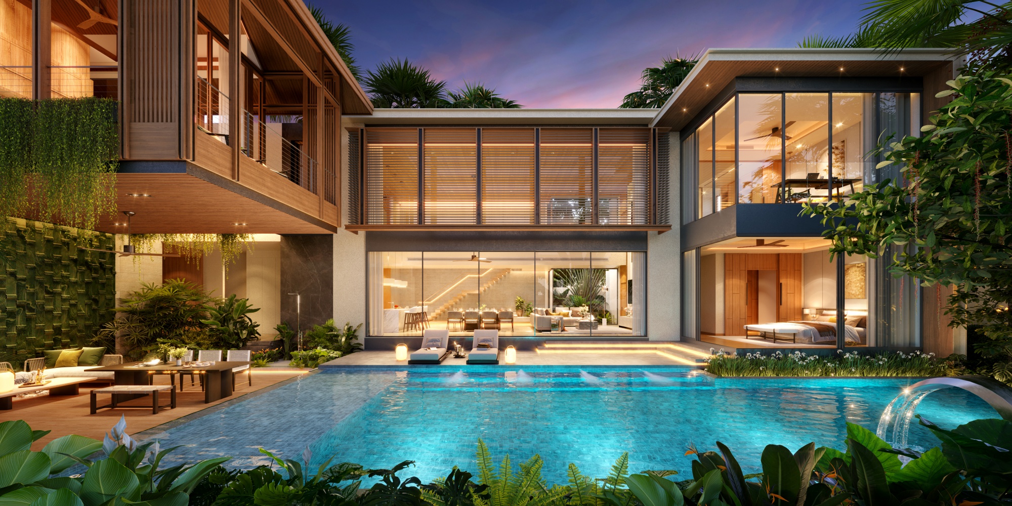 Modern tropical 4 and 5 bedrooms pool villa center of cherngtalay